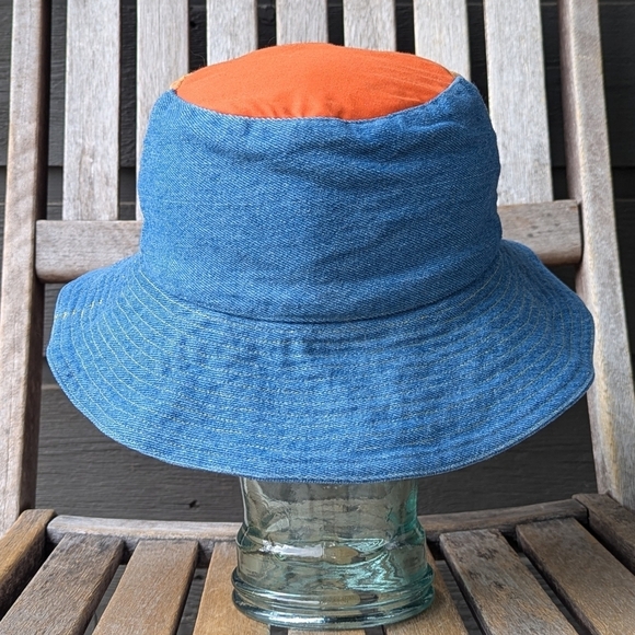 Handmade Patchwork Tapestry Denim Bucket Hat Unisex Blue Orange Pink Yellow - Picture 4 of 7